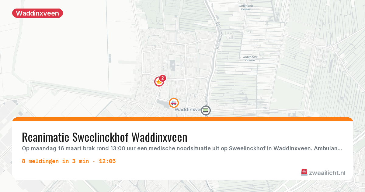Kaart van de activiteitspiek bij Waddinxveen