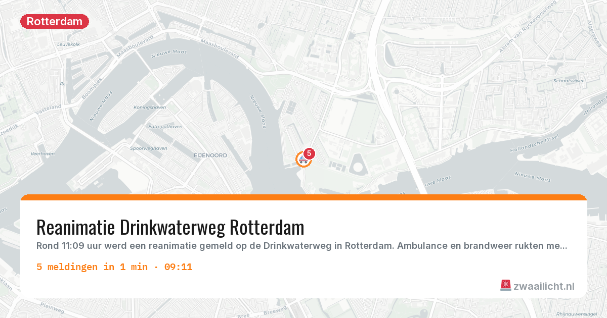 Kaart van de activiteitspiek bij Rotterdam
