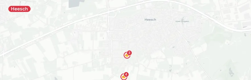 Kaart van Reeks autobranden Heesch: zes voertuigen in brand