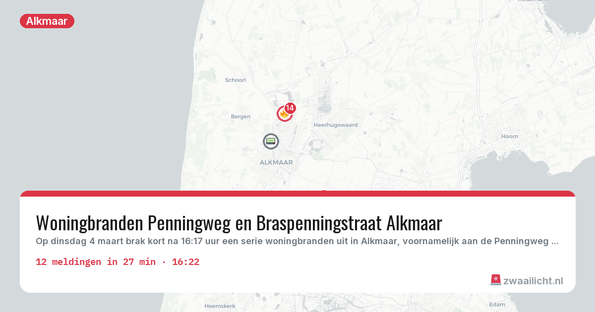 Kaart van de activiteitspiek bij Alkmaar