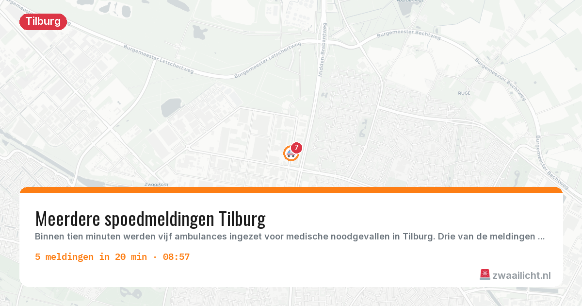 Kaart van de activiteitspiek bij Tilburg
