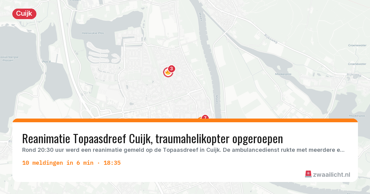 Kaart van de activiteitspiek bij Cuijk