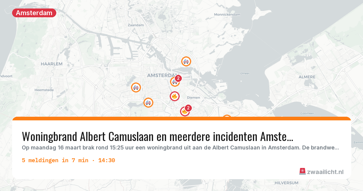 Kaart van de activiteitspiek bij Amsterdam