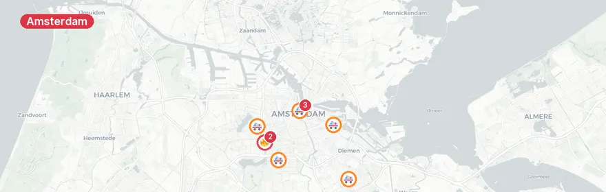 Kaart van Meerdere hulpverleningen Amsterdam, achtervolging op A10