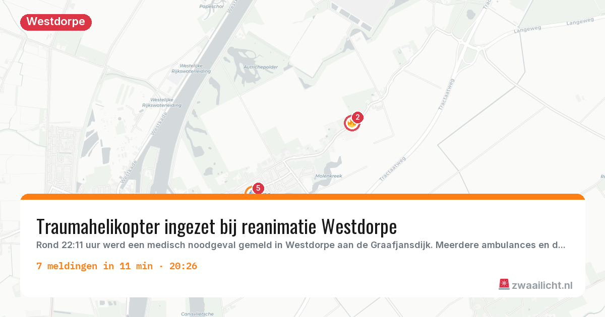 Kaart van de activiteitspiek bij Westdorpe