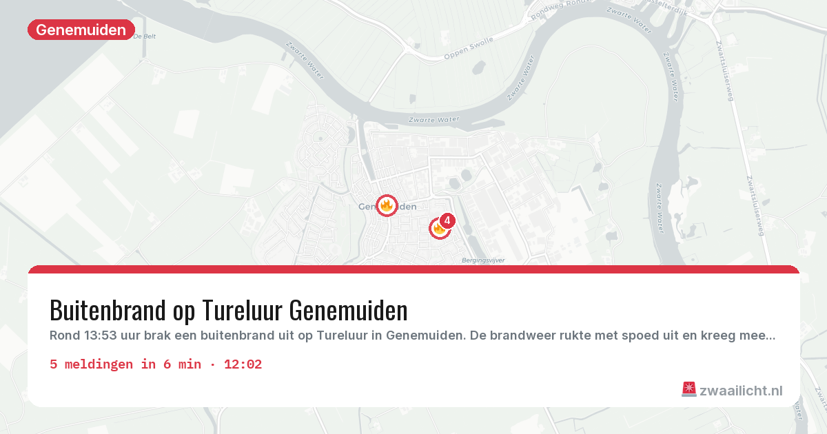 Kaart van de activiteitspiek bij Genemuiden