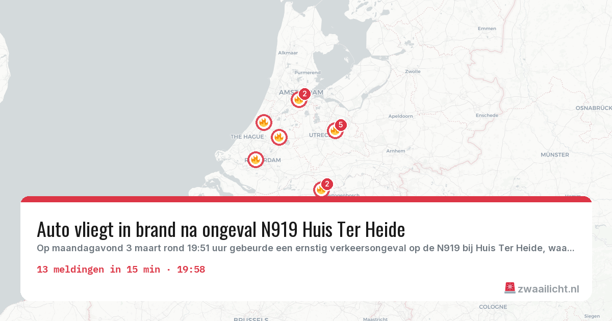 Kaart van de activiteitspiek bij Brandweer