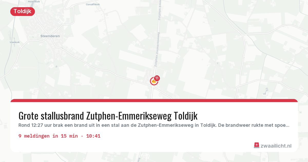 Kaart van de activiteitspiek bij Toldijk