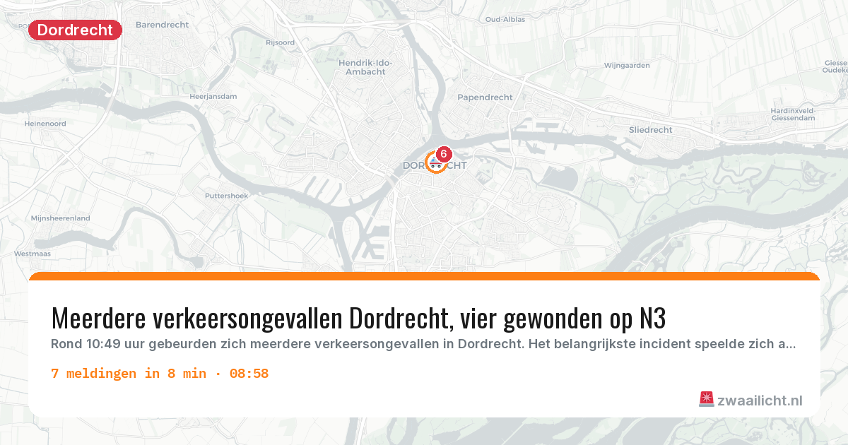 Kaart van de activiteitspiek bij Dordrecht