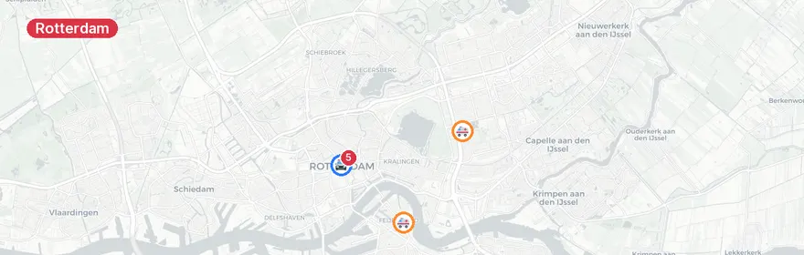 Kaart van Kettingbotsing A20 Rotterdam, meerdere ambulances uitgerukt
