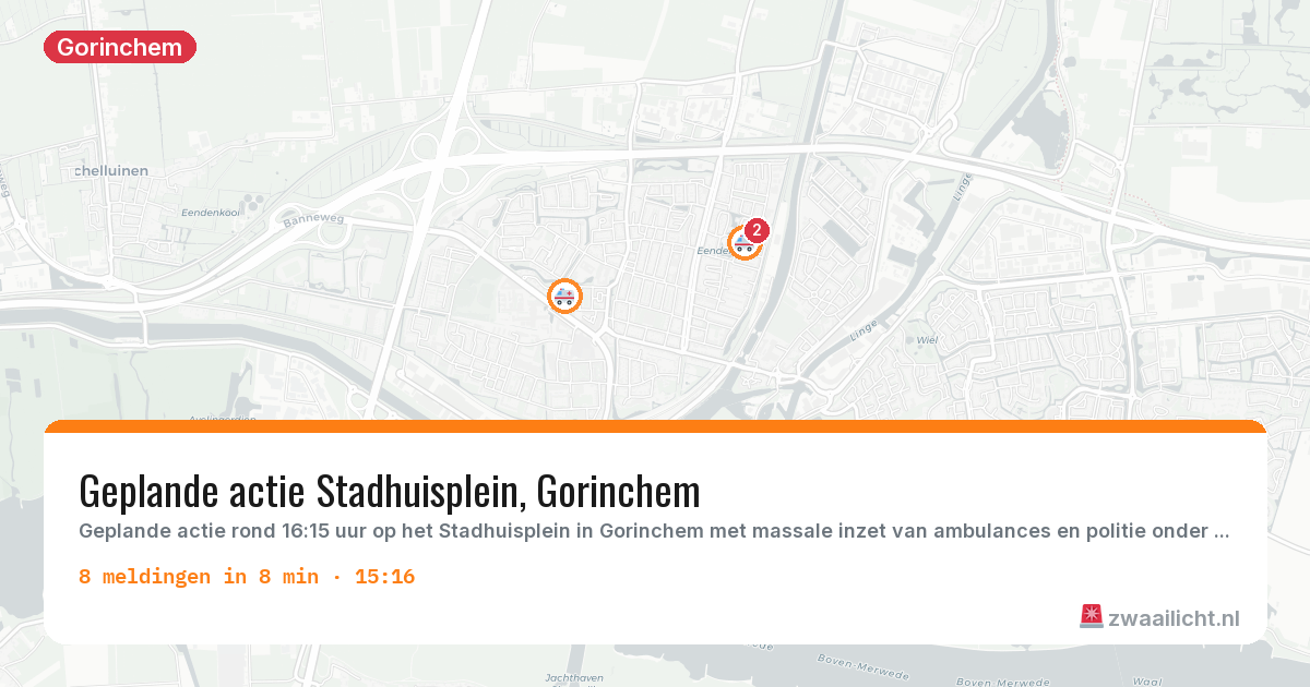 Kaart van de activiteitspiek bij Gorinchem