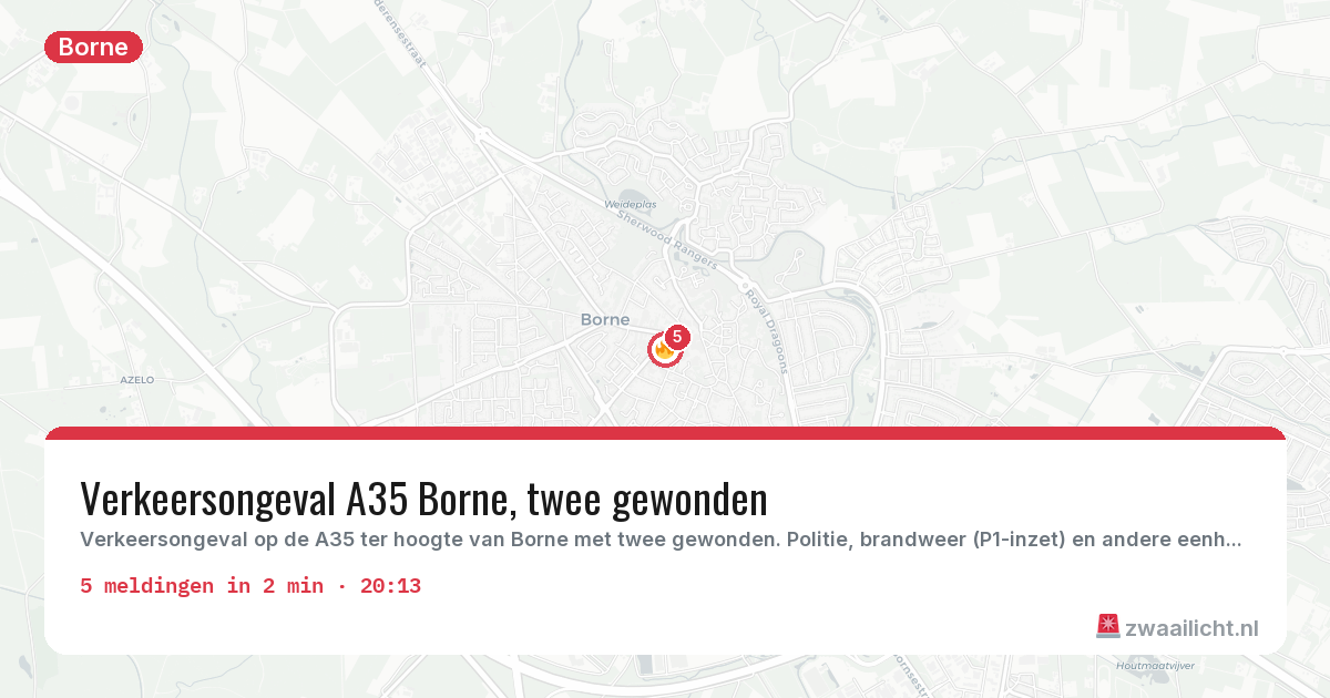 Kaart van de activiteitspiek bij Borne
