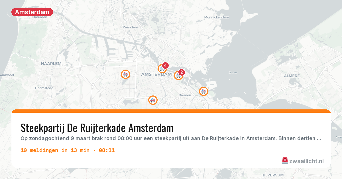 Kaart van de activiteitspiek bij Amsterdam