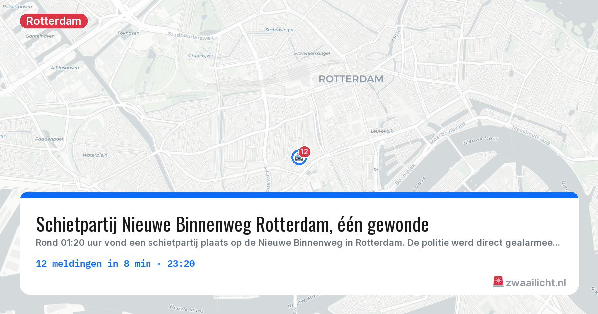 Kaart van de activiteitspiek bij Rotterdam