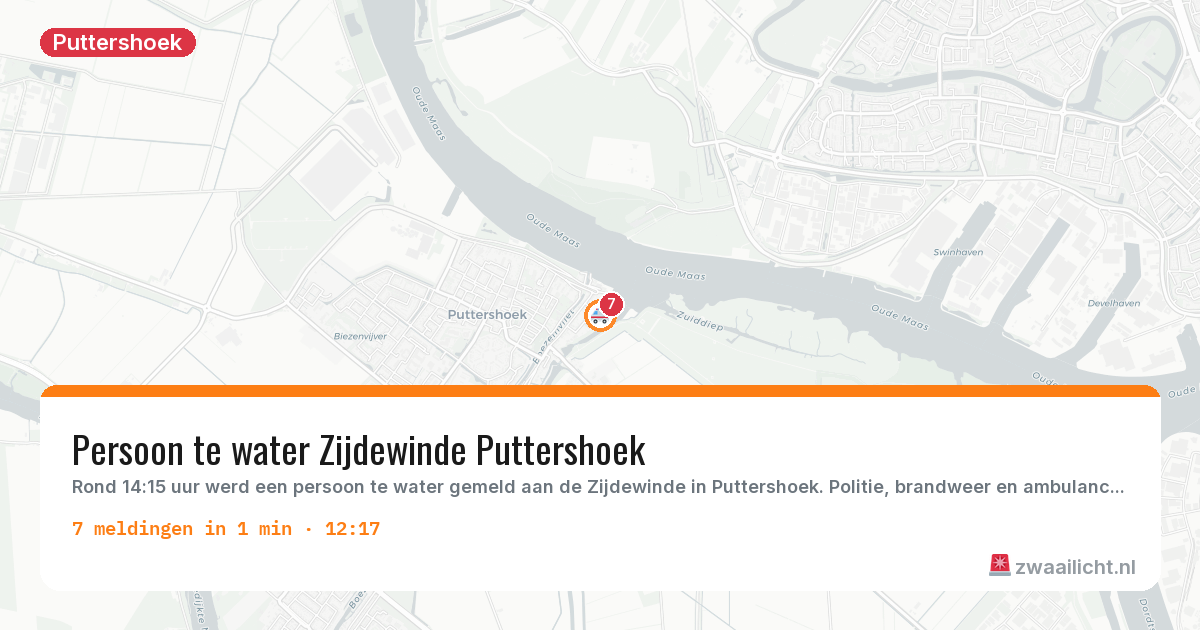 Kaart van de activiteitspiek bij Puttershoek