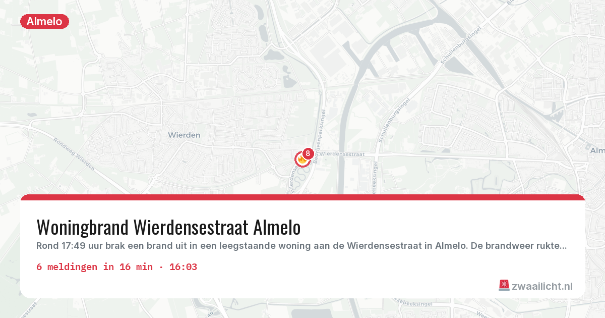 Kaart van de activiteitspiek bij Almelo