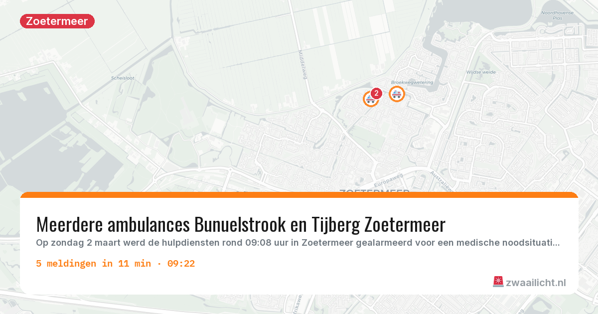 Kaart van de activiteitspiek bij Zoetermeer