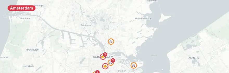 Kaart van Verkeersongeval A10 Amsterdam met meerdere inzetten