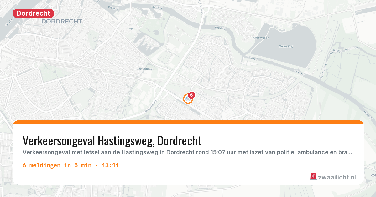 Kaart van de activiteitspiek bij Dordrecht
