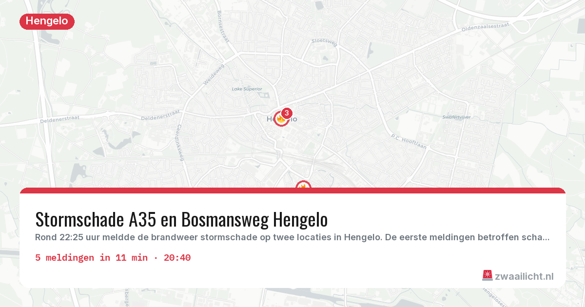 Kaart van de activiteitspiek bij Hengelo