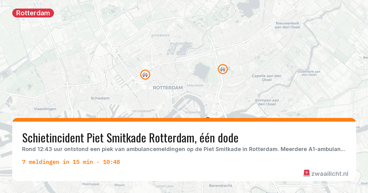 Kaart van de activiteitspiek bij Rotterdam