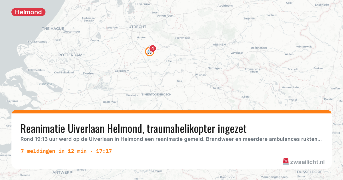 Kaart van de activiteitspiek bij Helmond