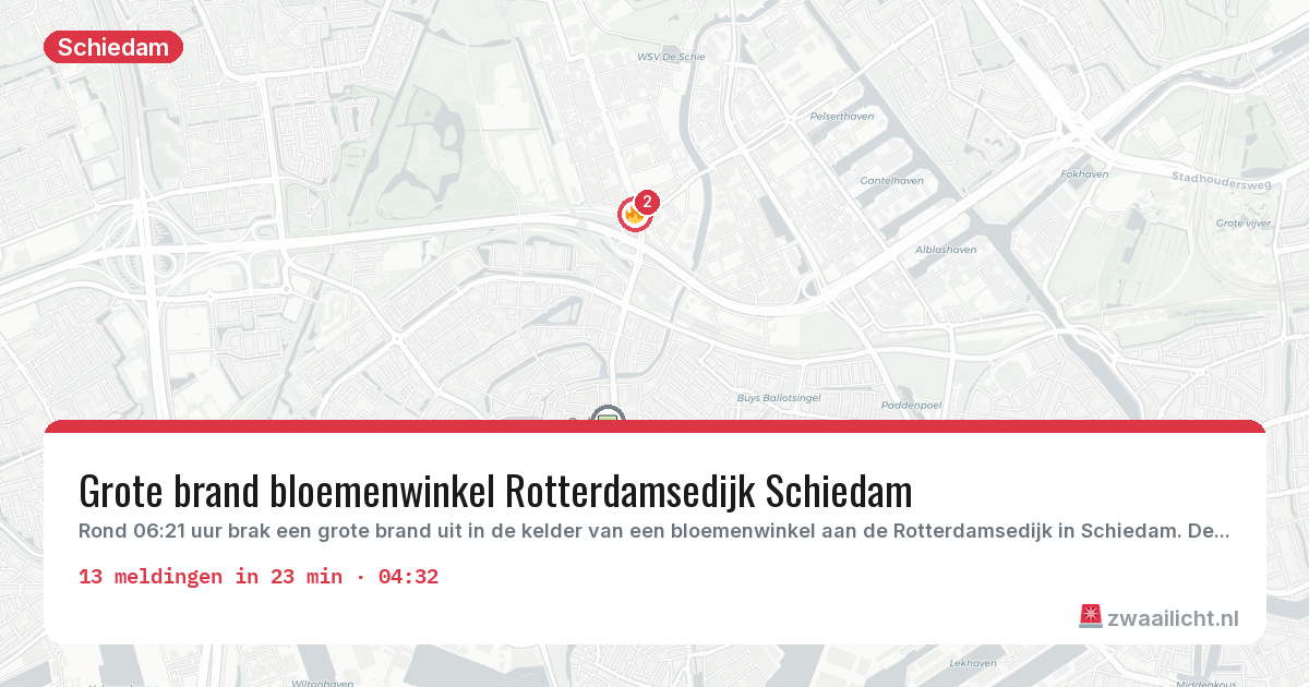 Kaart van de activiteitspiek bij Schiedam