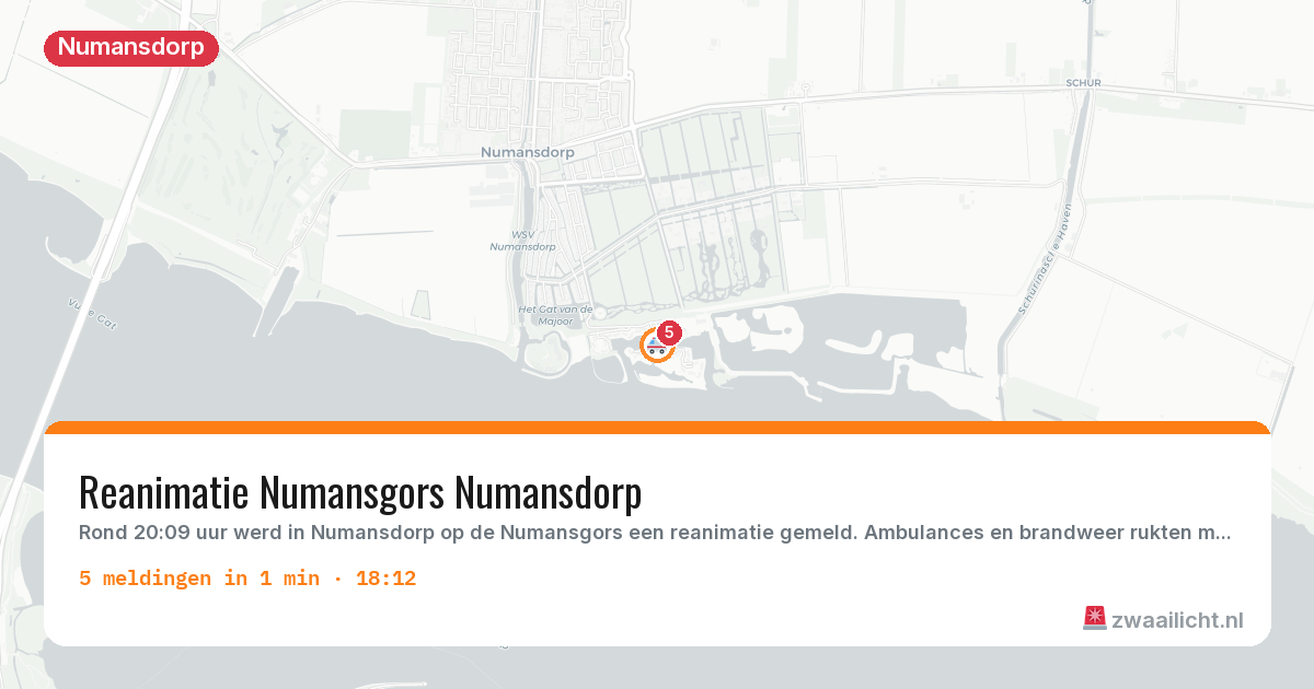 Kaart van de activiteitspiek bij Numansdorp