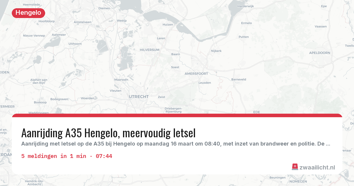Kaart van de activiteitspiek bij Hengelo