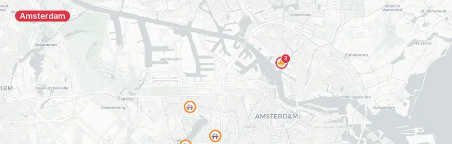 Kaart van Meerdere verkeersongevallen Amsterdam