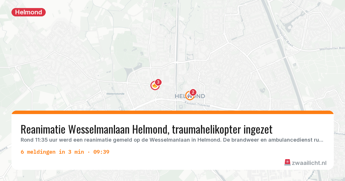 Kaart van de activiteitspiek bij Helmond