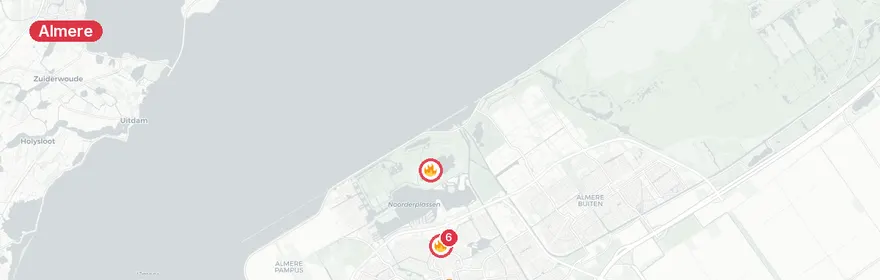 Kaart van Brand bedrijfspanden Markerkant Almere