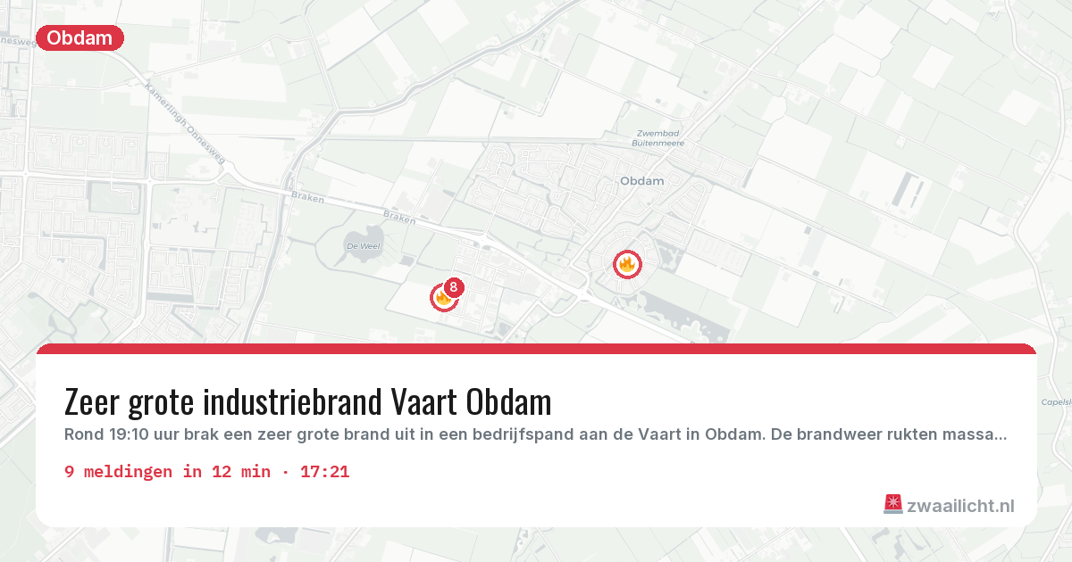 Kaart van de activiteitspiek bij Obdam