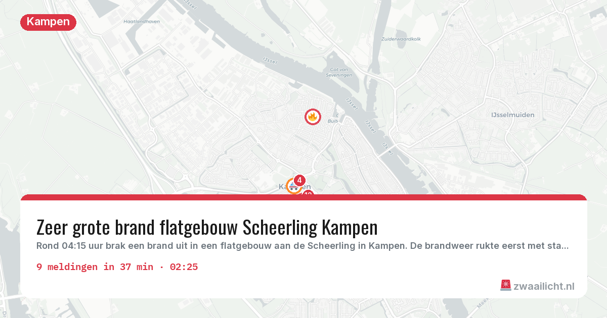 Kaart van de activiteitspiek bij Kampen