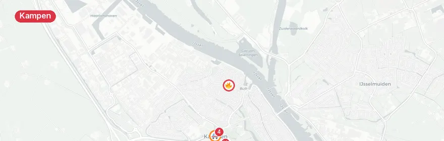 Kaart van Zeer grote brand flatgebouw Scheerling Kampen