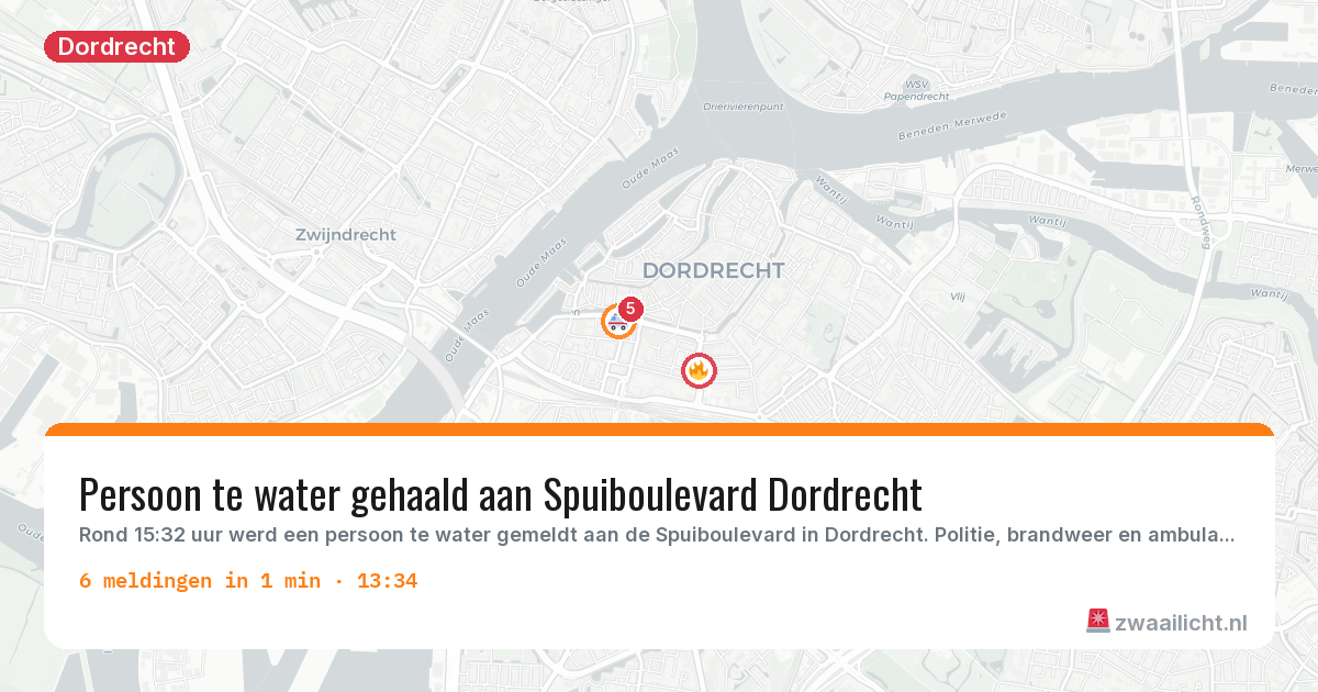 Kaart van de activiteitspiek bij Dordrecht