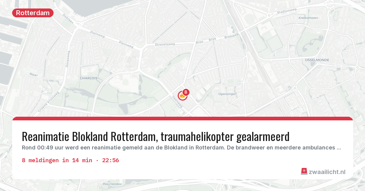 Kaart van de activiteitspiek bij Rotterdam