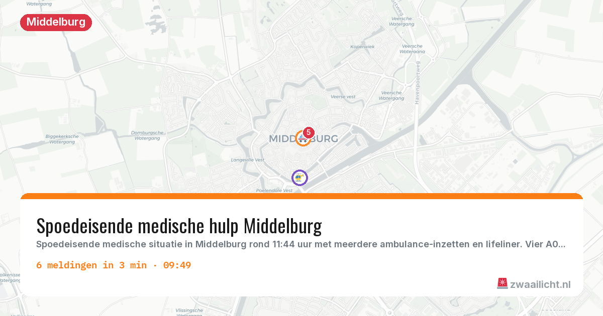 Kaart van de activiteitspiek bij Middelburg