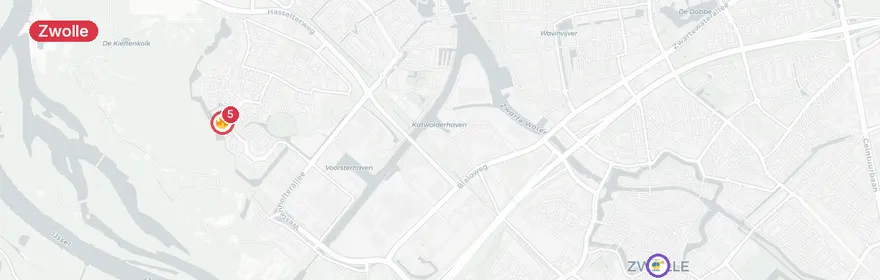 Kaart van Gaslekkage Mirteweg en verkeersongeval Koggelaan Zwolle
