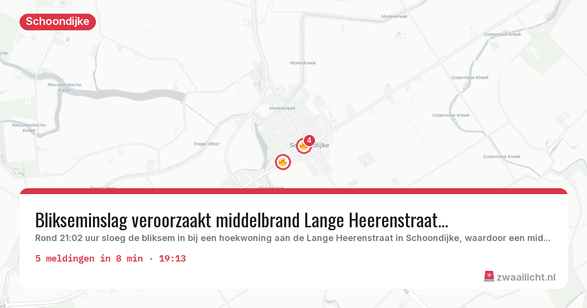 Kaart van de activiteitspiek bij Schoondijke