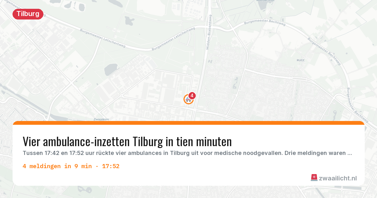 Kaart van de activiteitspiek bij Tilburg