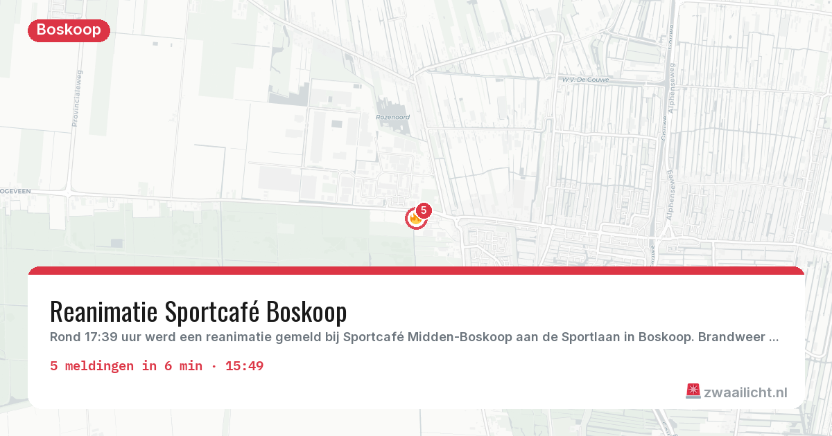 Kaart van de activiteitspiek bij Boskoop