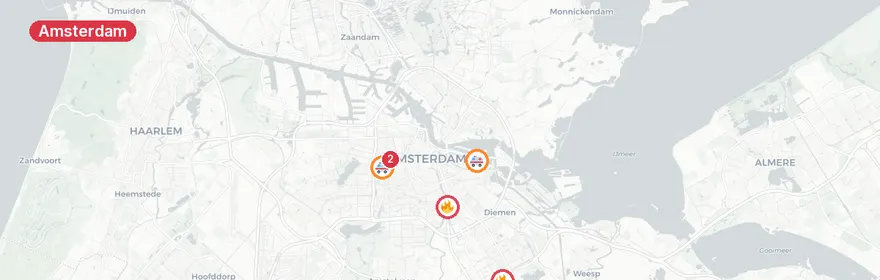 Kaart van Brand Tafelbergweg Amsterdam, meerdere ambulances ingezet