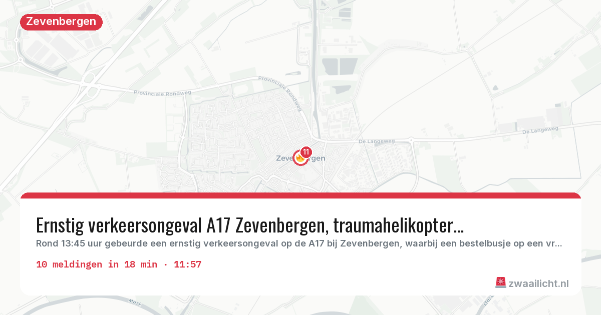 Kaart van de activiteitspiek bij Zevenbergen