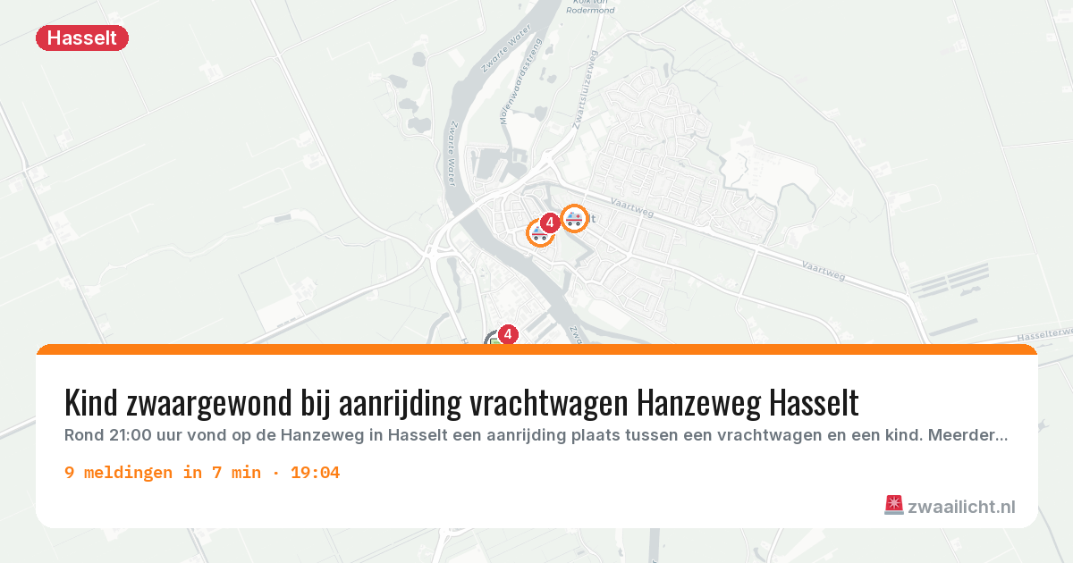 Kaart van de activiteitspiek bij Hasselt