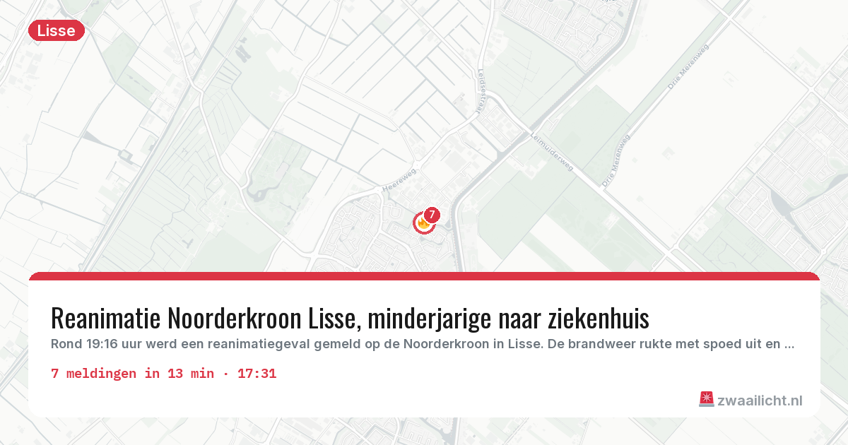 Kaart van de activiteitspiek bij Lisse