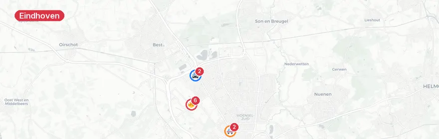 Kaart van Industriebrand RENEWI Achtseweg Noord Eindhoven