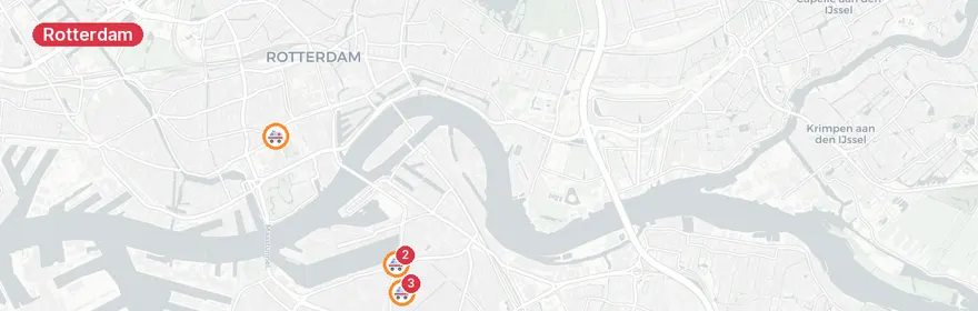 Kaart van Meerdere verkeersongevallen Rotterdam zondagavond
