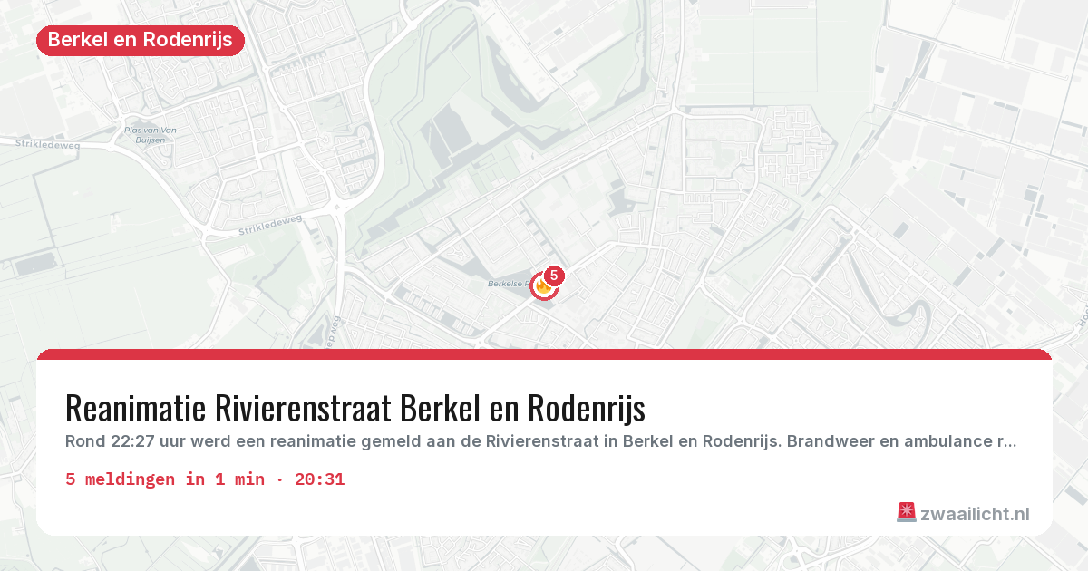 Kaart van de activiteitspiek bij Berkel en Rodenrijs