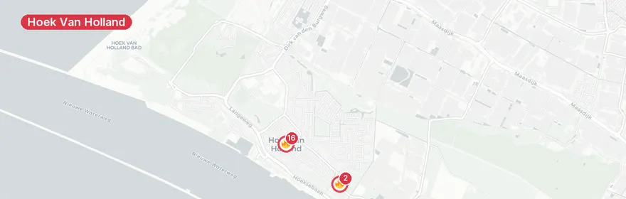 Kaart van Zeer grote kasbrand Bagijneland Hoek van Holland